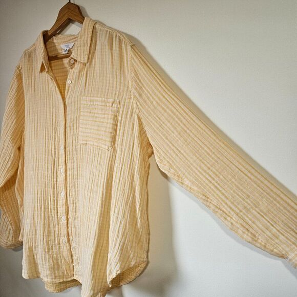 EUC TIME AND TRU YELLOW WHITE STRIPED COTTON BUTTON DOWN LONGSLEEVE SHIRT XL WMN - Picture 2 of 13